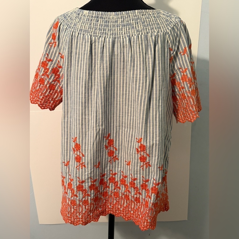 Fever Blue Striped Blouse with Orange Embroidery - Picture 3 of 5